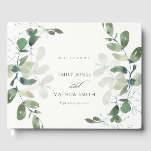 MODERN GREEN EUCALYPTUS FOLIAGE WATERCOLOR WEDDING GUEST BOOK