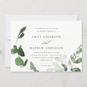 MODERN GREEN EUCALYPTUS FOLIAGE WATERCOLOR WEDDING INVITATION