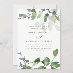 MODERN GREEN EUCALYPTUS FOLIAGE WATERCOLOR WEDDING INVITATION