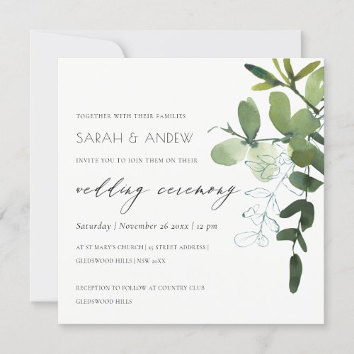 Modern Green Eucalyptus Foliage Wedding Invite