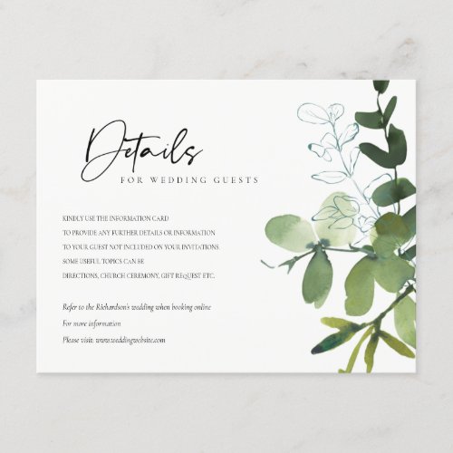 MODERN GREEN EUCALYPTUS GROVE WEDDING DETAILS ENCLOSURE CARD