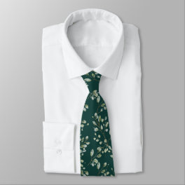 Modern Green Eucalyptus Leaf Pattern Neck Tie