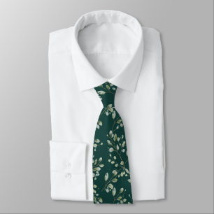Modern Green Eucalyptus Leaf Pattern  Neck Tie