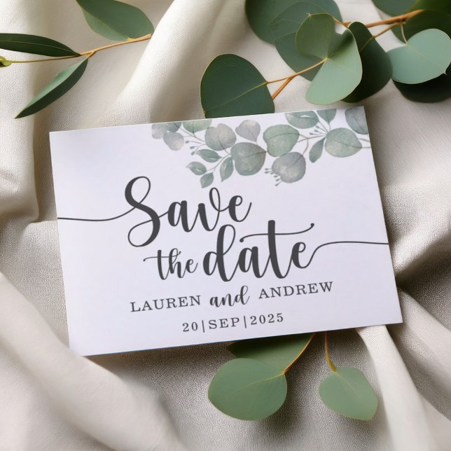 Modern Green Eucalyptus Wedding Save the Date Postcard (Creator Uploaded)
