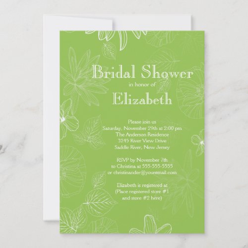 Modern Green Fall Leaves flowers Bridal Shower Personalized Announcements