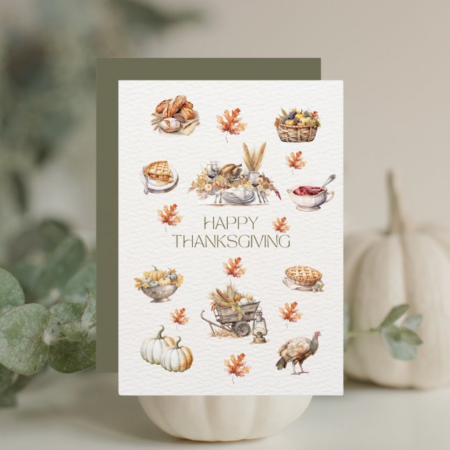 Modern Green Fall Watercolor Happy Thanksgiving Holiday Card (Creator Uploaded)