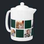 Modern Green Family Photo Collage Teapot<br><div class="desc">Custom green checkered photo teapot. Perfect gift for your family,  grandparents,  or newlyweds. More color options available. Easily personalize our green checkered teapot with your photos. INFO: Both portrait and landscape images will work as far as the focal point is fairly central.</div>
