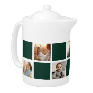 Modern Green Family Photo Collage Teapot