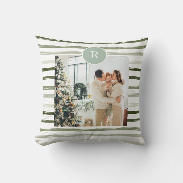 Modern Green | Family Photo | Initial Throw Pillow (Front)