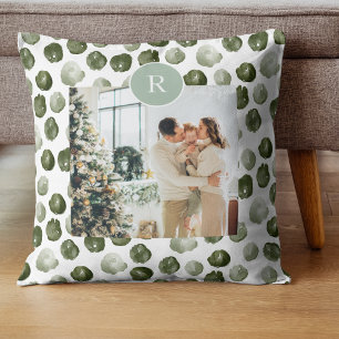 Modern Green   Family Photo   Initial Throw Throw  Pillow