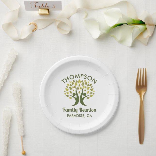 Modern Green Family Reunion Family Tree  Paper Plates (Wedding)