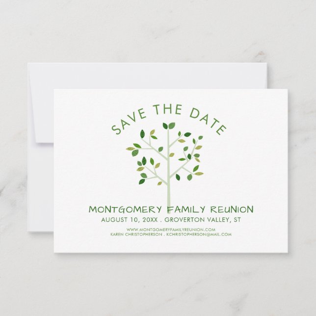Modern Green Family Reunion Tree Save The Date (Front)