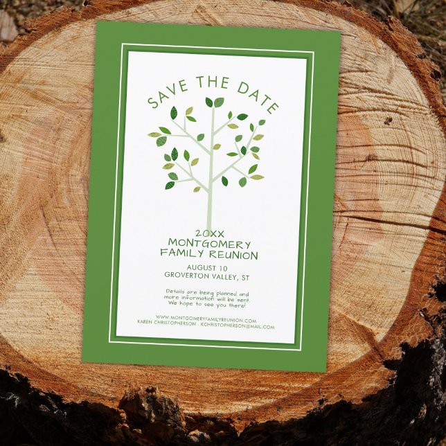 Modern Green Family Reunion Tree Save The Date (Creator Uploaded)
