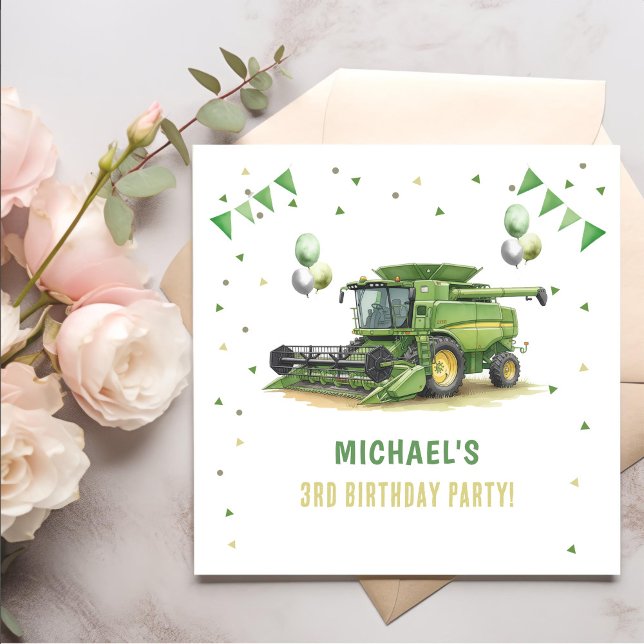 Modern Green Farm Tractor 3rd Birthday Napkins (Creator Uploaded)