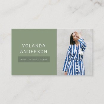 Modern Green Fashion Stylist Actor Model Photo Business Card by moodii at Zazzle