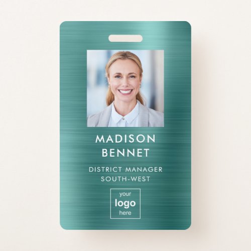 Modern Green Faux Metallic Corporate Photo  Badge