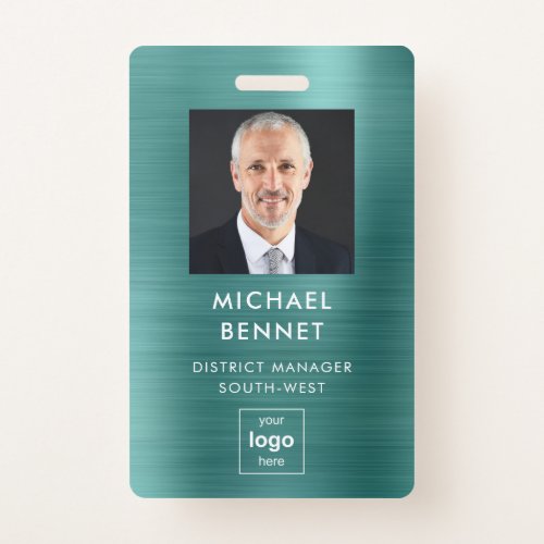 Modern Green Faux Metallic Corporate Photo ID Badge