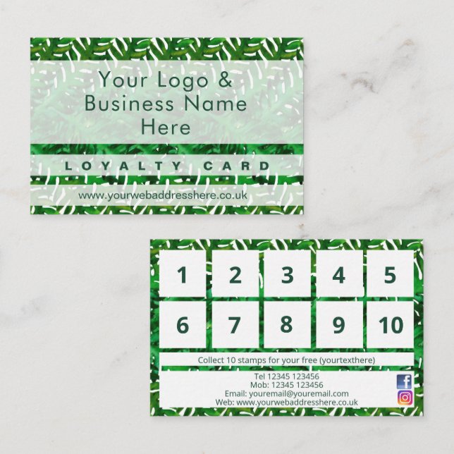 Modern green fern leaf design Loyalty Card  (Front/Back)