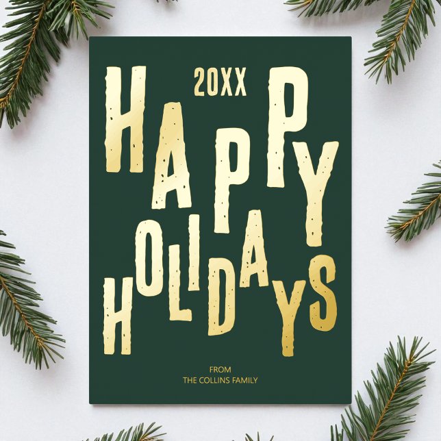 Modern Green Festive Happy Holidays Christmas Foil Holiday Card (Modern Green Festive Happy Holidays Christmas Foil Holiday Card)