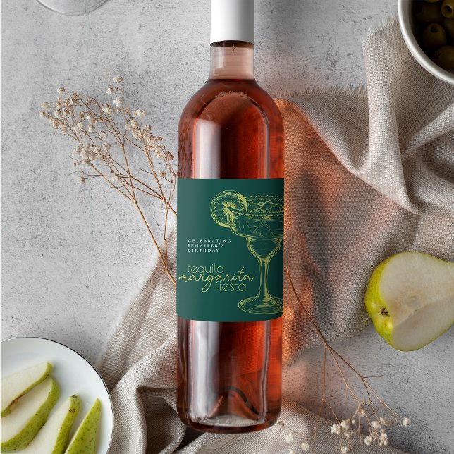 Modern Green Fiesta Margarita Birthday Party Wine Label (Creator Uploaded)