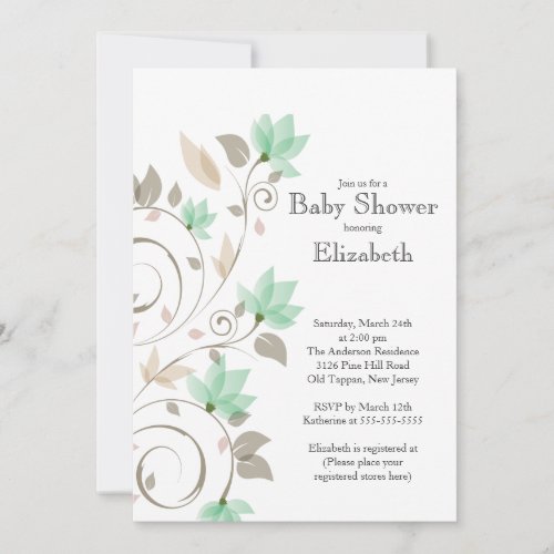 Modern Green Floral Boy Baby Shower Invitation
