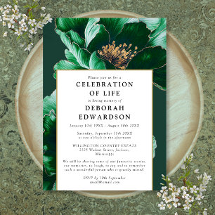Modern Green Floral Celebration Of Life Invitation