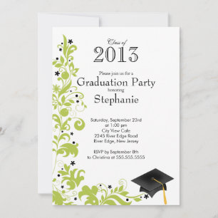 Modern Green Floral Class of 2013 Graduation Party Invitation