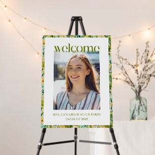 Modern Green Floral Graduation Photo Welcome Sign