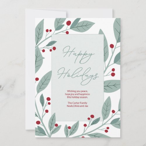 Modern Green Floral Happy Holidays Holiday Card