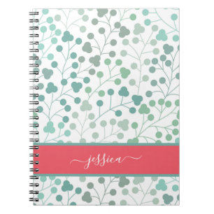 Modern green floral pattern script name mini clipb notebook