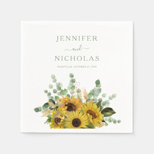 Modern Green Floral Sunflower Wedding   Napkins