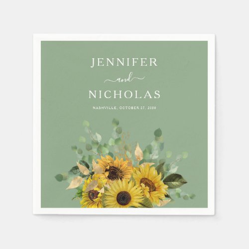 Modern Green Floral Sunflower Wedding   Napkins