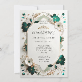 Modern Green Floral Wedding Invitation