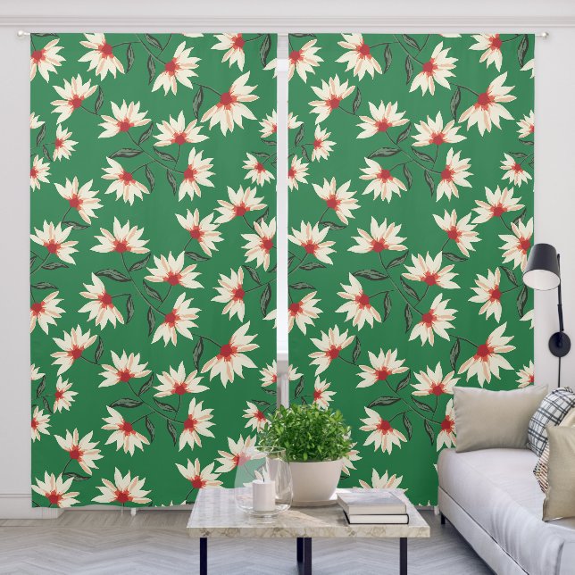 Modern Green Flower Floral Pattern Blackout Curtains (Living Room)