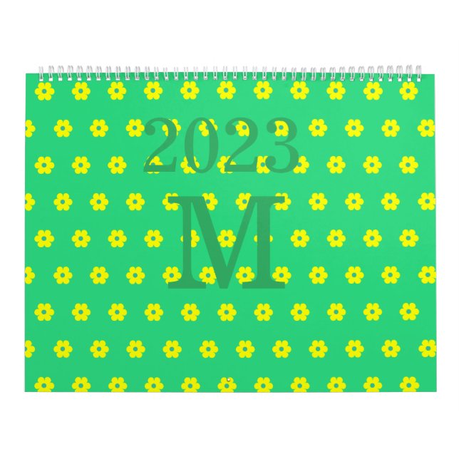 Modern green flowers daisy pattern  calendar (Cover)