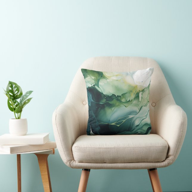 Modern Green Fluid Abstract  Throw Pillow (Chair)
