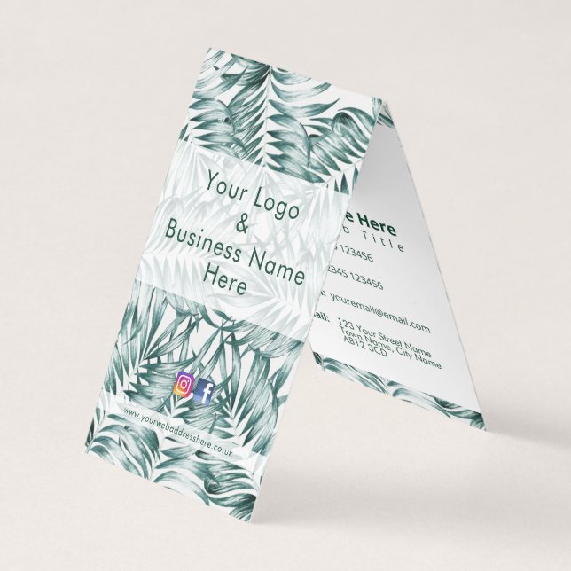 Modern green foliage fern leaf design business card (Front)