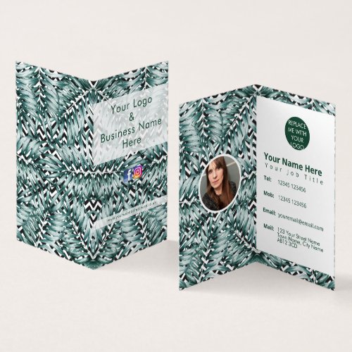 Modern green foliage fern leaf on monochrome business card