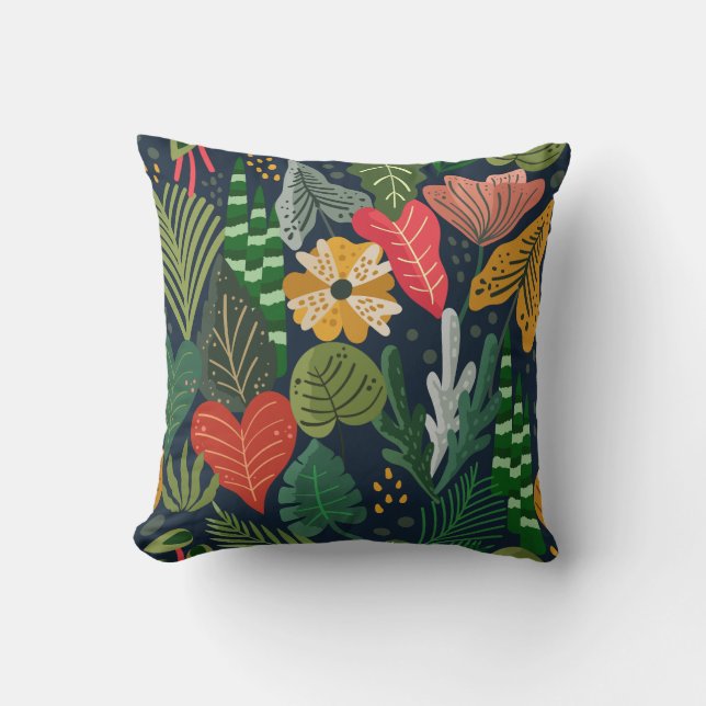 Modern Green Foliage Floral Pattern Throw Pillow (Front)
