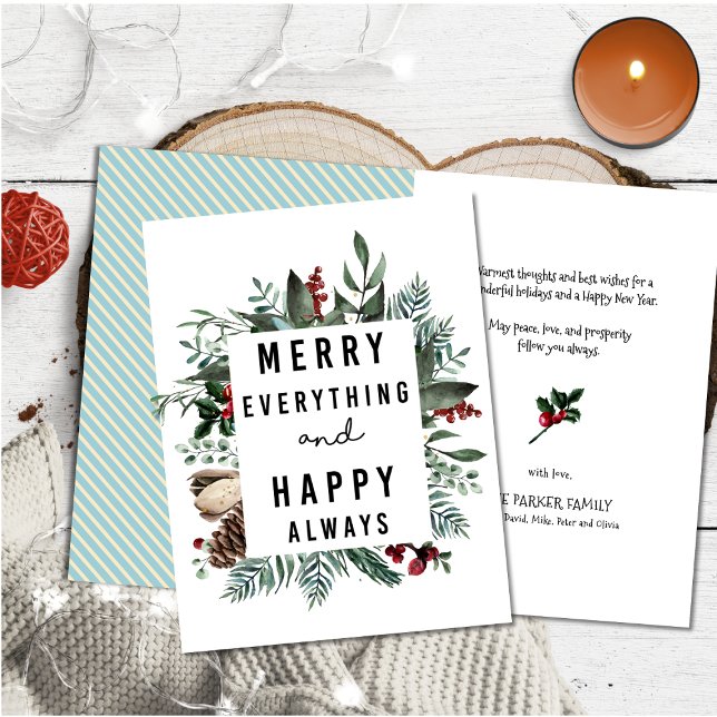 Modern Green Foliage Fun Script Magnolia Floral Holiday Card (Creator Uploaded)