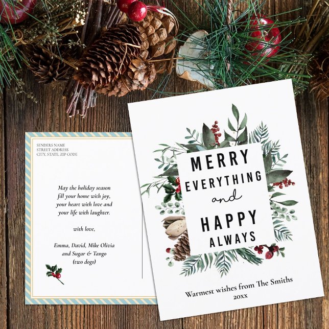Modern Green Foliage Fun Script Magnolia Floral Holiday Postcard (Creator Uploaded)