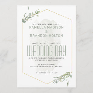Modern Green Foliage & Gold Frame Wedding Day Menu