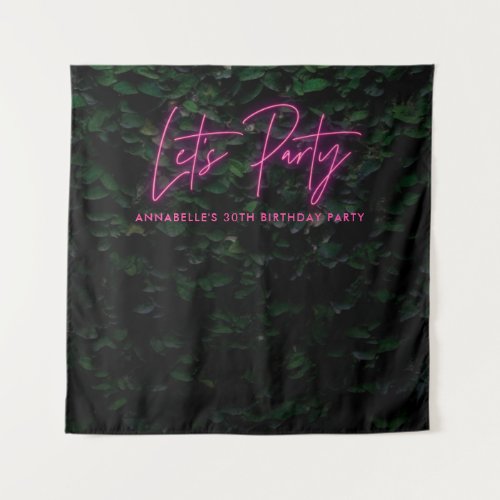 Modern green foliage pink girl neon Lets party