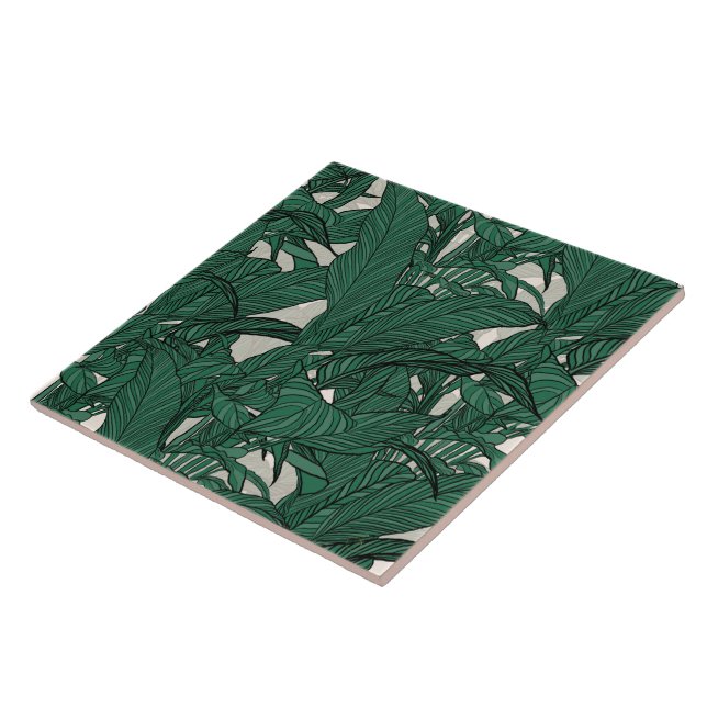 Modern Green foliage plant Botanical design Ceramic Tile (Side)