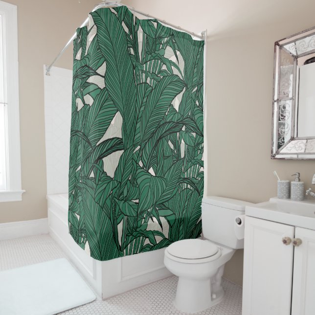 Modern Green foliage plant Botanical design Shower Curtain (In Situ)
