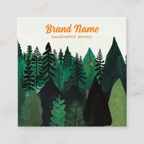 Modern Green Forest Illustration Earring Display Square Business Card