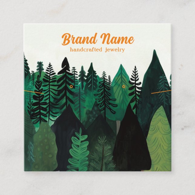 Modern Green Forest Illustration Jewelry Display Square Business Card (Front)