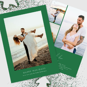 modern green frame photo collage christmas happy holiday card