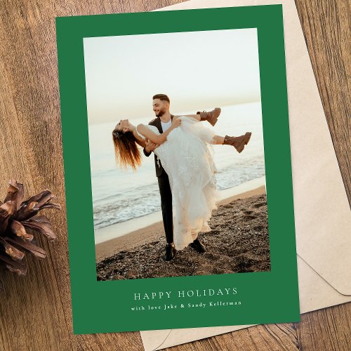 modern green frame photo collage christmas happy holiday card