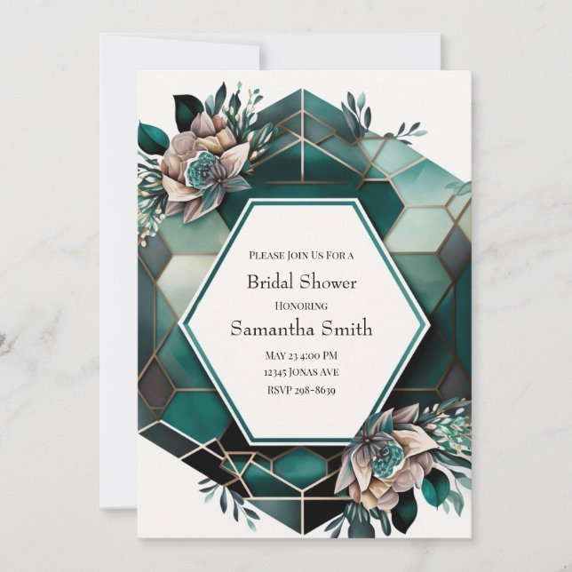 Modern Green Geometric Bridal Shower Invitation (Front)